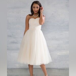 Chi Chi London tea length strapless bridal dress in blush - US20 - BNWT